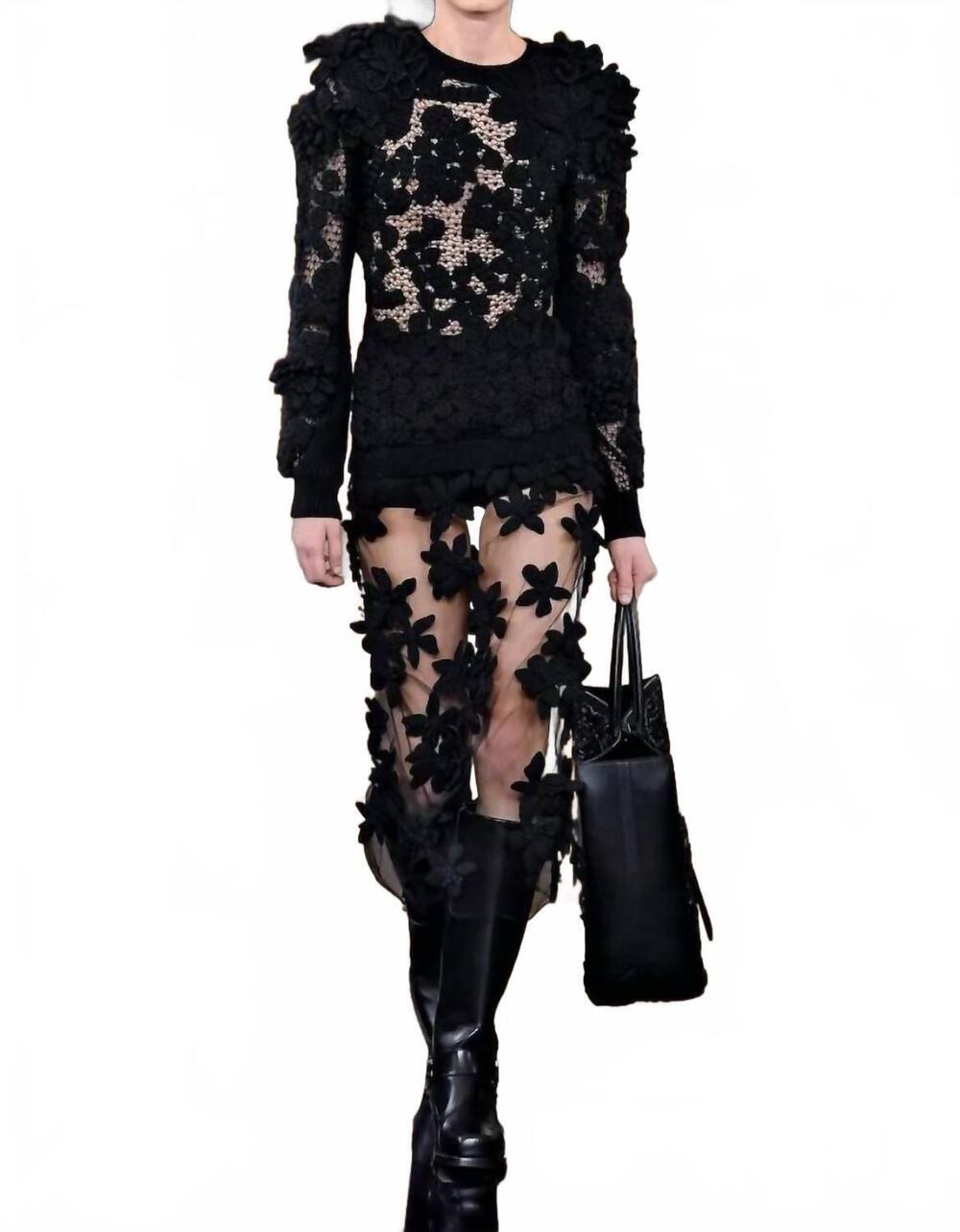 NEW VALENTINO GARAVANI lace crew neck top in black